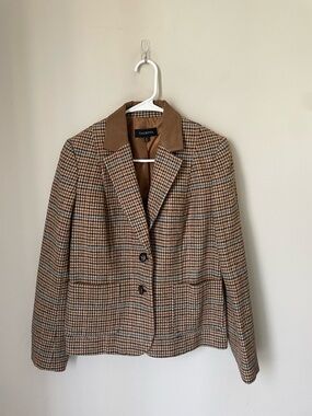 Talbots Brown Houndstooth Wool Blend Blazer Size 6